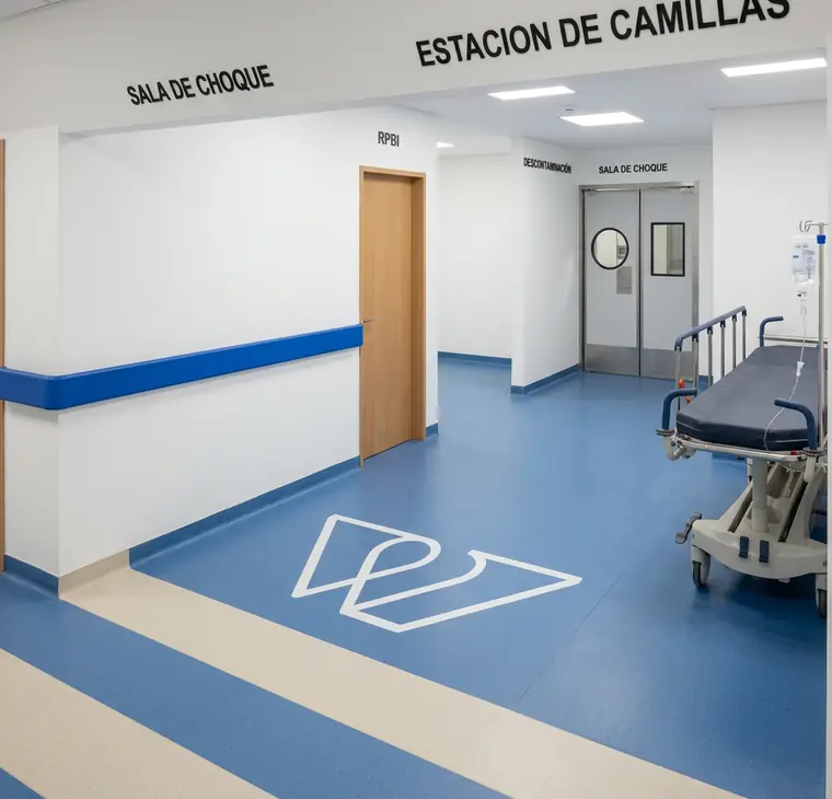Render de la sala de choque y estación de camillas